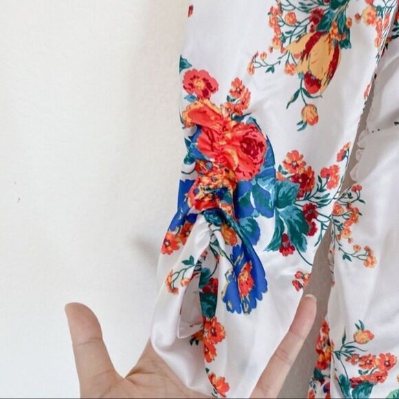 For Love & Lemons Womens Brandi Floral Ruched Mini Dress White Multi Size XS - Picture 11 of 12